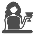 Woman with a glass of Martini solid icon, bar concept, girl with cocktail vector sign on white background, glyph style