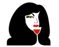 Woman with glass of wine. Vector isolated illustration.