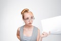 Woman in glasses feels disappointed and grieved Royalty Free Stock Photo