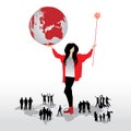 Woman, globe, people,world map