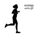 Woman goes in for sports, runs every day, promotes an active life. Vector black figure on a white background. healthy lifestyle co