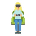 Woman with gogle glasses . Young girl in virtual augmented reality Royalty Free Stock Photo