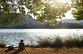 Woman going on excursion and contemplating the sunset Royalty Free Stock Photo