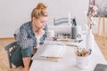 Woman is going to draw a sketch Royalty Free Stock Photo