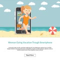 Woman going vacation trough smartphone Royalty Free Stock Photo