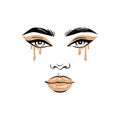 Woman Black Glitter Makeup Illustration. Fashion Girl Face Portrait. Dripping Eyeshadow. Glamour Beauty Model