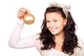 Woman with golden christmas bauble Royalty Free Stock Photo