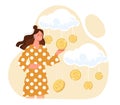 Woman with golden coins vector concept