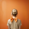 Minimalist Schoolgirl Lifestyle: A Woman In A Bow Tie With An Orange Background