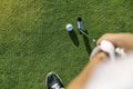 Woman golf player concentrating. Royalty Free Stock Photo