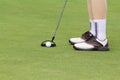 Woman golf player putting on the green