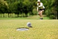 Woman golfer cheering