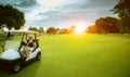 Woman golfer drinking cool water in golf sport field