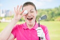 Woman golfer funny portrait Royalty Free Stock Photo