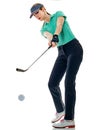 Woman golfer golfing isolated