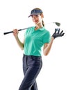 Woman golfer golfing isolated