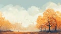 Serene Autumn Forest Painting With Charming Character Illustrations