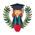 Woman graduating with apple avatar character