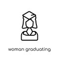 Woman Graduating icon. Trendy modern flat linear vector Woman Gr