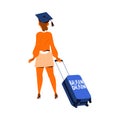 Woman in Graduation Cap with Suitcase Leaving Place of Residence as Mass Emigration Vector Illustration Royalty Free Stock Photo