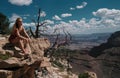 Woman in Grand Canyon. Carefree freedom concept. Life girl winner at cliff. Royalty Free Stock Photo