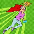 Woman grandmother superhero flying active strong pensioner elderly lady