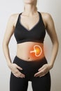 Woman with graphic visualisation of spleen