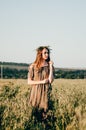 Woman in wheat field Royalty Free Stock Photo