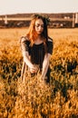 Woman in wheat field Royalty Free Stock Photo