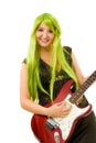 Woman with green hair and guitar Royalty Free Stock Photo