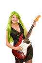 Woman with green hair and guitar Royalty Free Stock Photo