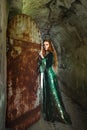 Woman in green medieval dress Royalty Free Stock Photo