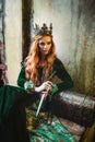 Woman in green medieval dress Royalty Free Stock Photo