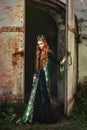 Woman in green medieval dress Royalty Free Stock Photo