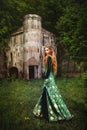 Woman in green medieval dress Royalty Free Stock Photo