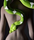 Woman with green tree python