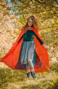 Halloween time, girl in red hood, style for woman`s Royalty Free Stock Photo