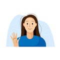 Woman greeting avatar. Girl waving hand. Flat style