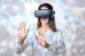 Woman groping objects in virtual reality Royalty Free Stock Photo