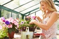 Woman Growing Plants In Greenhouse