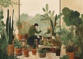gardener woman florist flower houseplant pot growth indoor entrepreneur botanist hobby. Generative AI. Royalty Free Stock Photo
