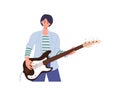 Woman guitarist character playing electric bass guitar musical instrument vector illustration Royalty Free Stock Photo