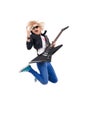 Woman guitarist jumps Royalty Free Stock Photo