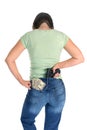 Woman with gun and cash Royalty Free Stock Photo