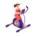 Woman at Gym on Cycle Ergometer as Sport Training and Workout Vector Illustration Royalty Free Stock Photo