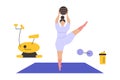 Woman in gym. Female character training, girl athlete in sportswear on mat, doing sport exercises, Home workout and yoga