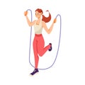 Woman at Gym Skipping Rope as Sport Training and Workout Vector Illustration Royalty Free Stock Photo