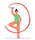 Woman gymnast with red ribbon vector