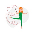 woman gymnast with ribbon colorful clipart. gymnast with ribbon flat illustration Royalty Free Stock Photo