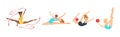 Woman Gymnast with Sport Ball and Ribbon Perform Gymnastics Pose Vector Set